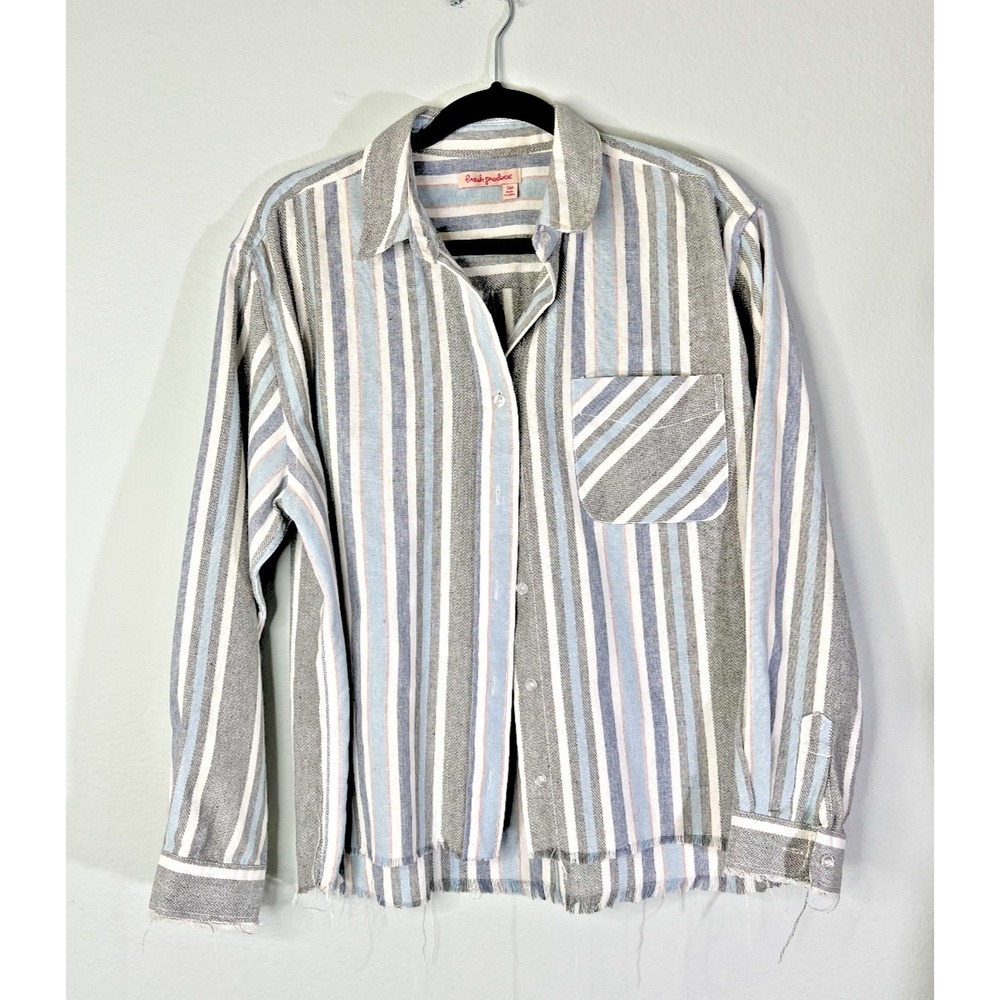 Fresh Produce Linen Blend Striped Button Down Shirt‎ Sz S/M
